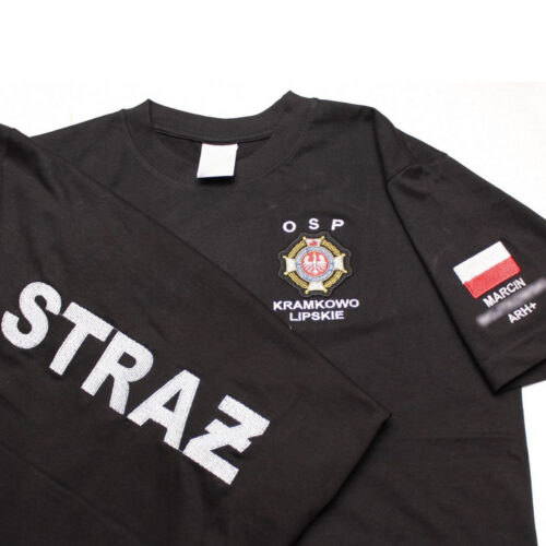 Koszulka STRAŻ POŻARNA haft koszulka strażacka OSP PSP, T-SHIRT szary napis