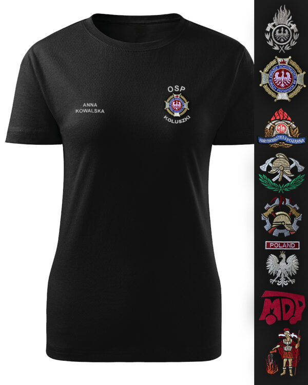 tshirt damski, koszulka osp dla kobiet, straż pożarna, t-shirt, kobieta, emblant