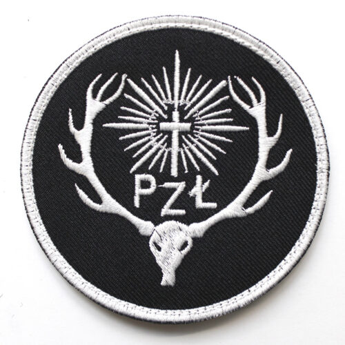 Naszywka PZŁ Polski Związek łowiecki 85mm - białe tło