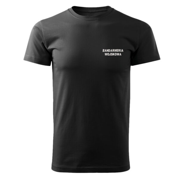 Koszulka czarna t-shirt o wysokiej gramaturze dla funkcjonariuszy ŻANDARMERII WOJSKOWEJ z haftowanym napisem ŻANDARMERIA WOJSKOWA