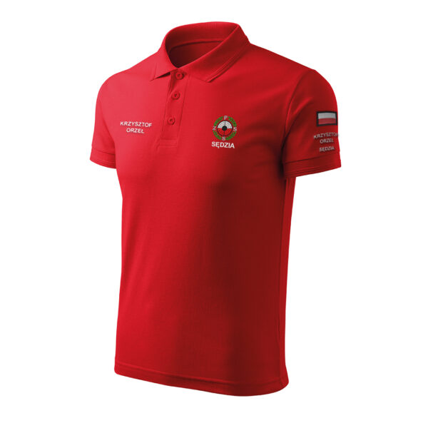 Czerwona koszulka polo SĘDZIA Polski Związek Strzelectwa Sportowego PZSS