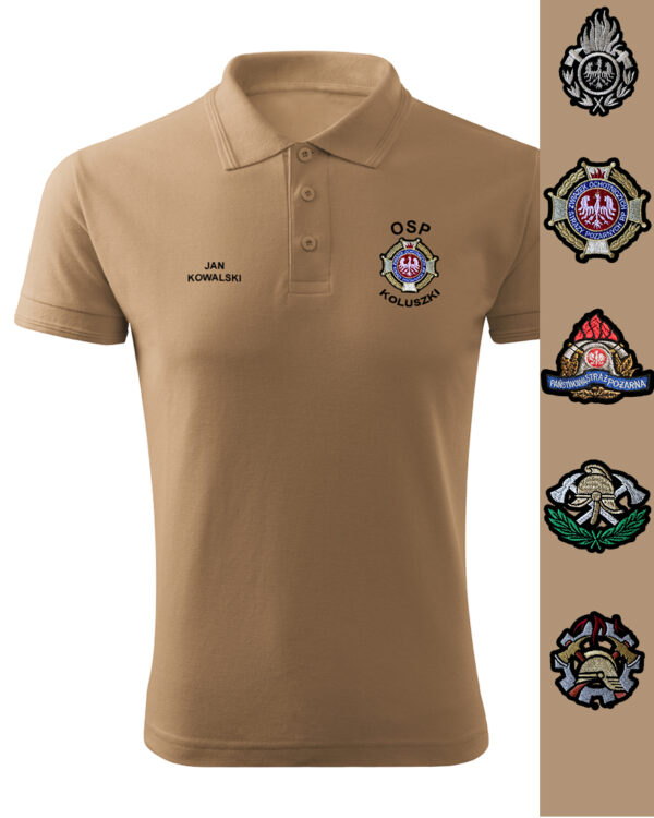 Koszulka piaskowa strażacka t-shirt herb OSP PSP JRG KSRG straż na plecach