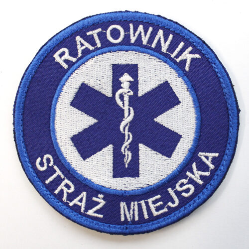 Haftowana biała naszywka Ratownik medyczny Kierowca 85mm