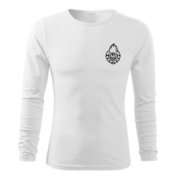 Biała koszulka DŁUGI RĘKAW STRAŻ POŻARNA koszulka strażacka OSP PSP, LONGSLEEVE DRUK PLT