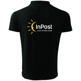 Męska czarna koszulka polo INPOST z nadrukiem dla kuriera