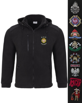 Polar czarny strażacki z kapturem HAFT szary napis STRAŻ