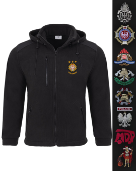 Polar czarny strażacki z kapturem HAFT żółty napis STRAŻ